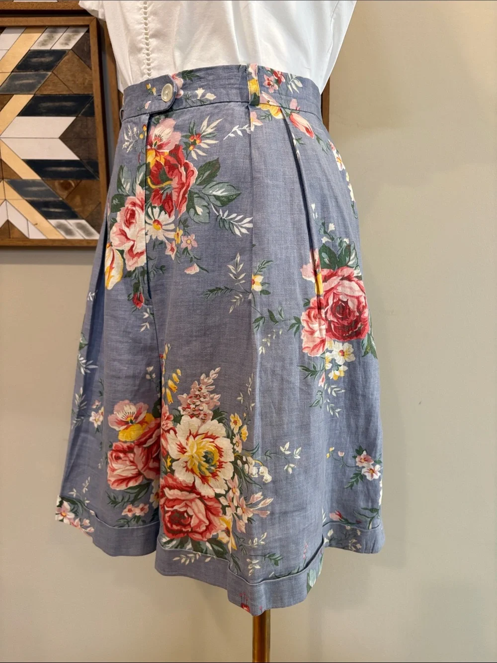 Vintage Lauren Ralph Lauren Floral Linen High-Waist Bermuda Shorts Medium Large